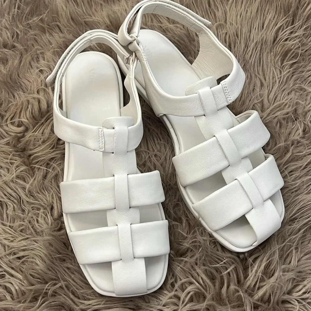 Vince Rava Leather Fisherman White Strappy Sandals 9.5 - Picture 6 of 13